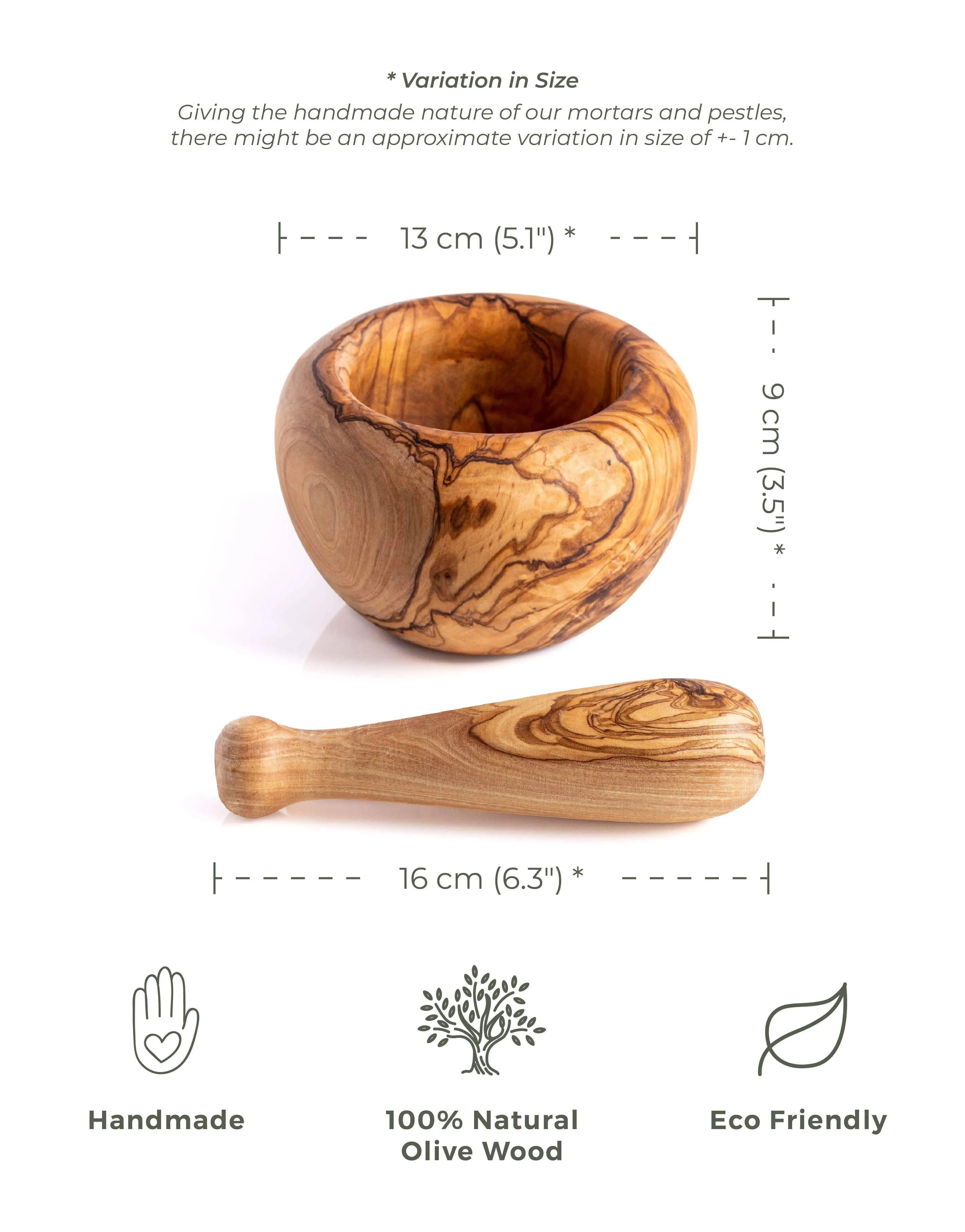 Lezarcad Premium Olive Wood- Classic Round Mortar & Pestle: Handmade, Durable, All-purpose Grinding