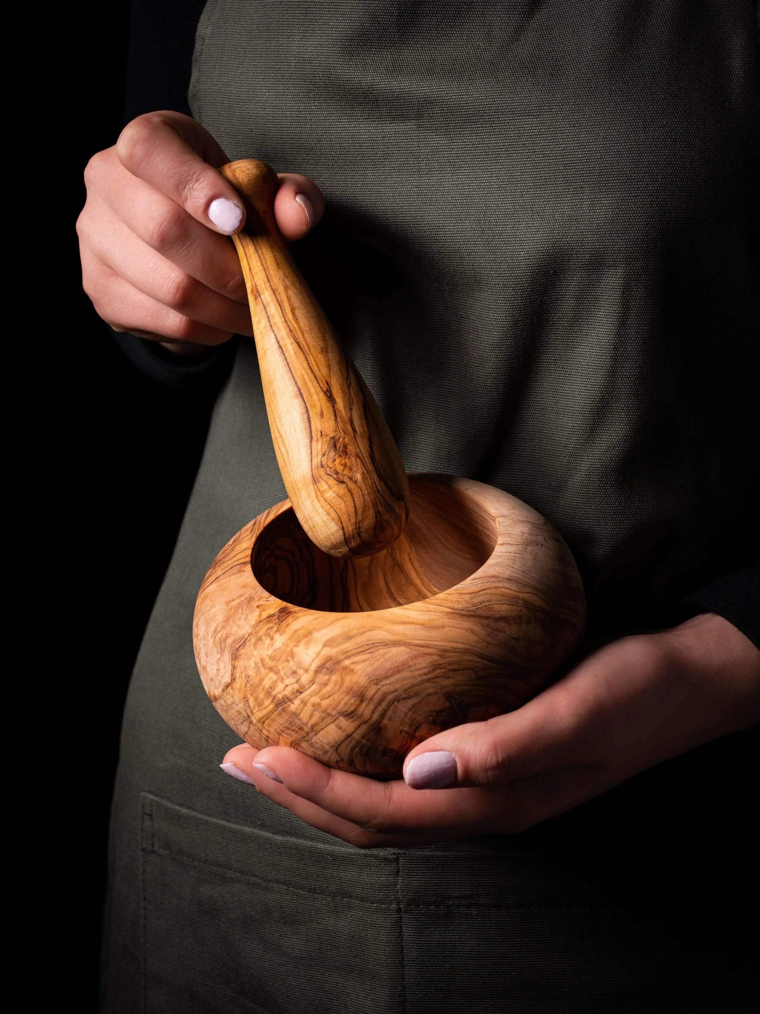 Lezarcad Premium Olive Wood- Classic Round Mortar & Pestle: Handmade, Durable, All-purpose Grinding
