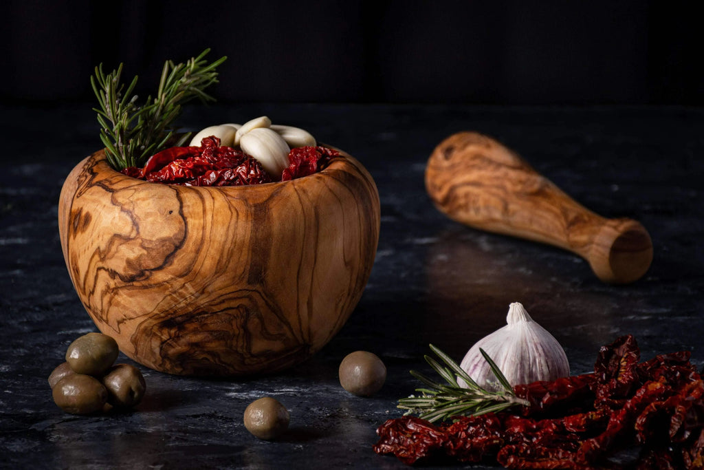 Lezarcad Premium Olive Wood- Classic Round Mortar & Pestle: Handmade, Durable, All-purpose Grinding