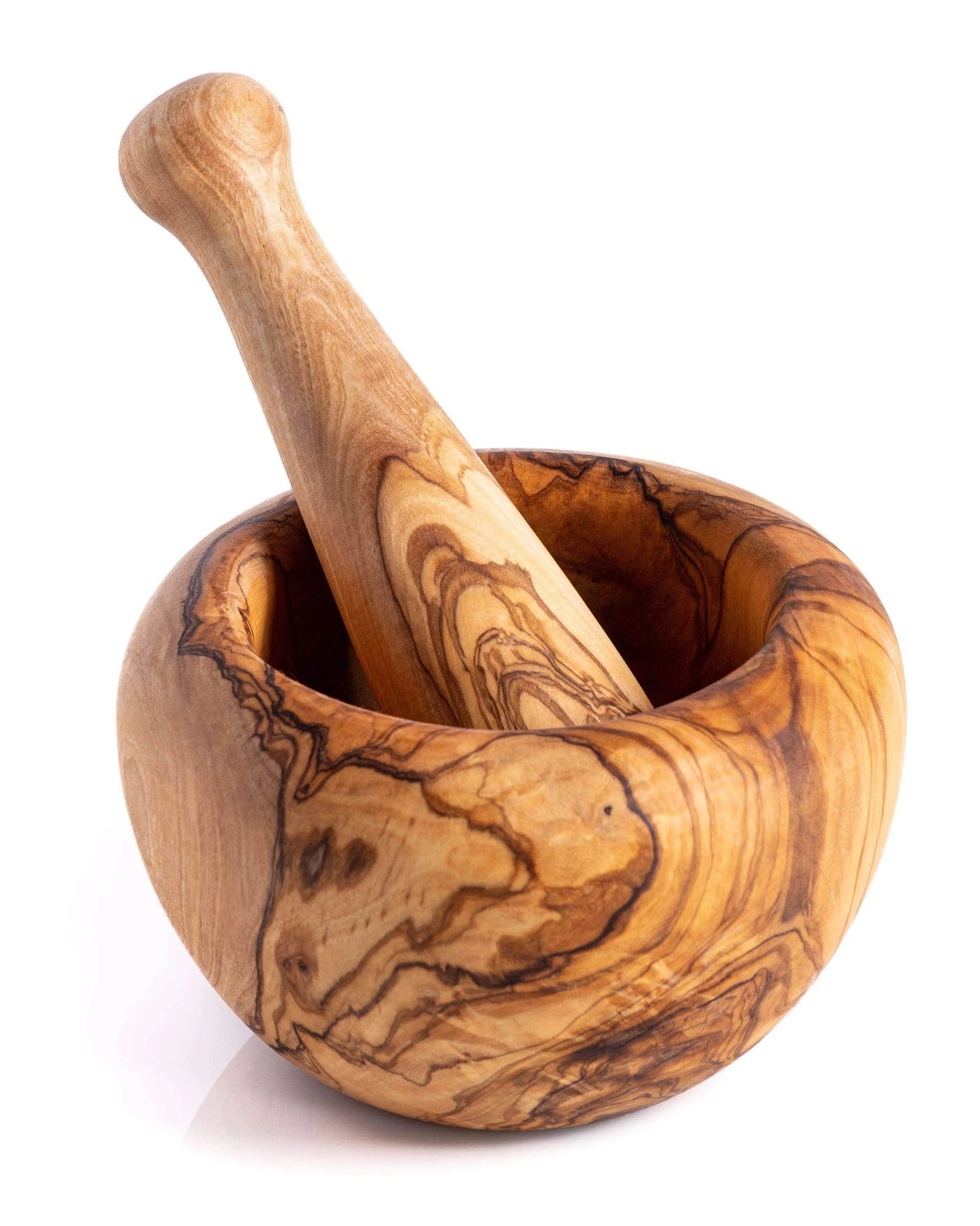 Lezarcad Premium Olive Wood- Classic Round Mortar & Pestle: Handmade, Durable, All-purpose Grinding