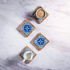 Olive Wood & Ceramic Tray with Matching Coasters – Handcrafted Mediterranean Set
