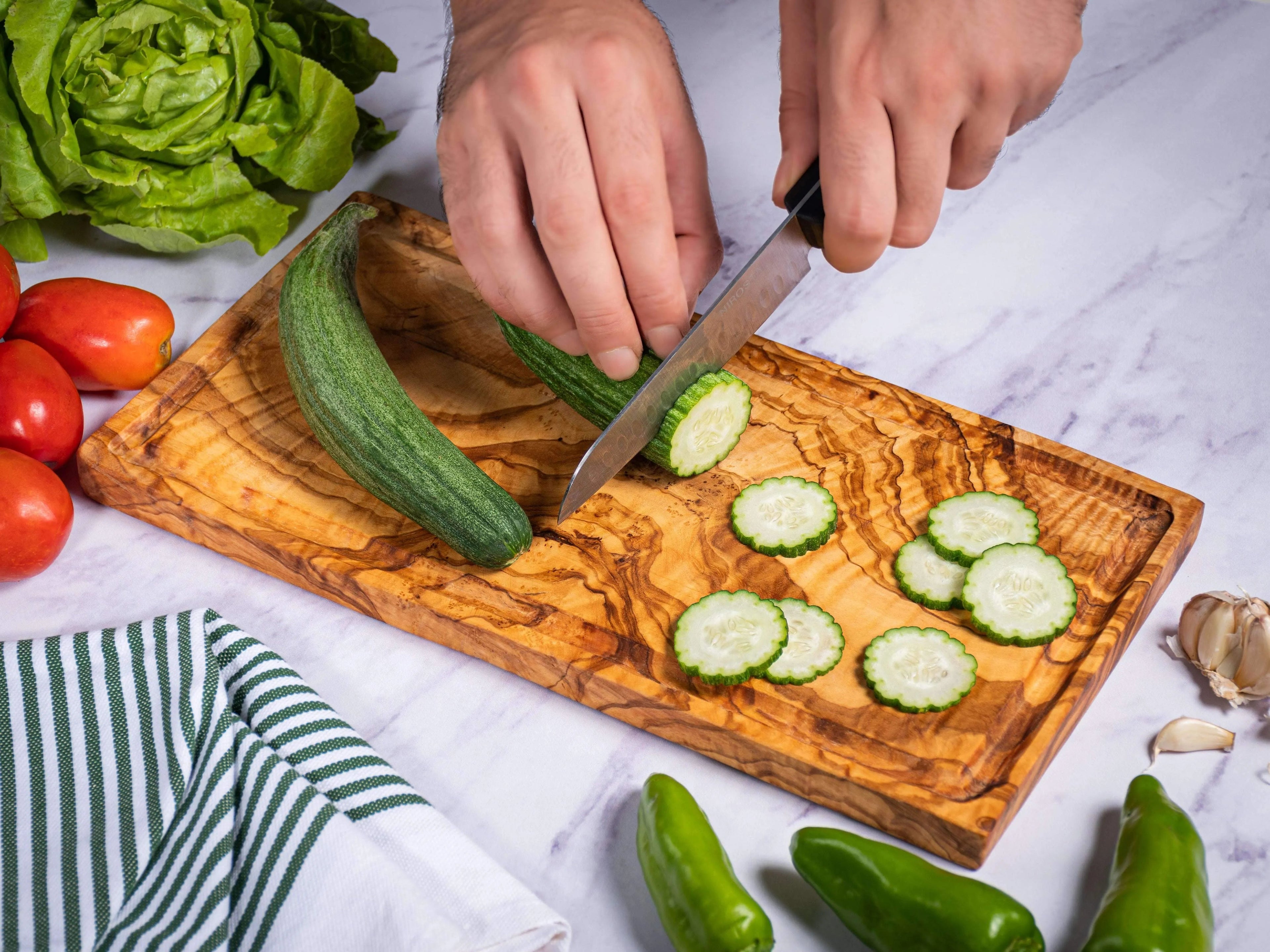Olive Wood Rustic Cutting Board with Groove - 35x18 cm