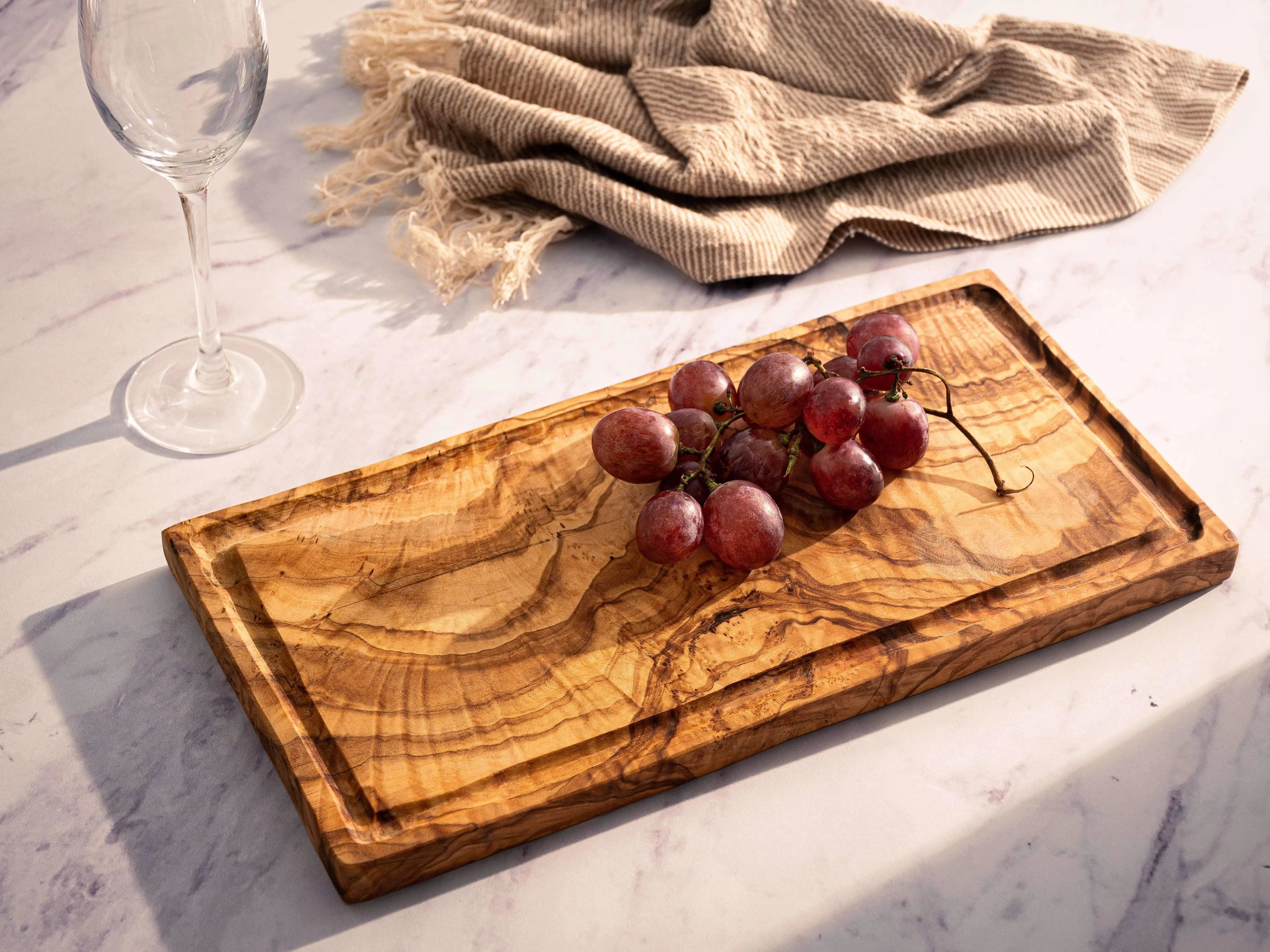 Olive Wood Rustic Cutting Board with Groove - 35x18 cm