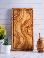 Olive Wood Rustic Cutting Board with Groove - 35x18 cm