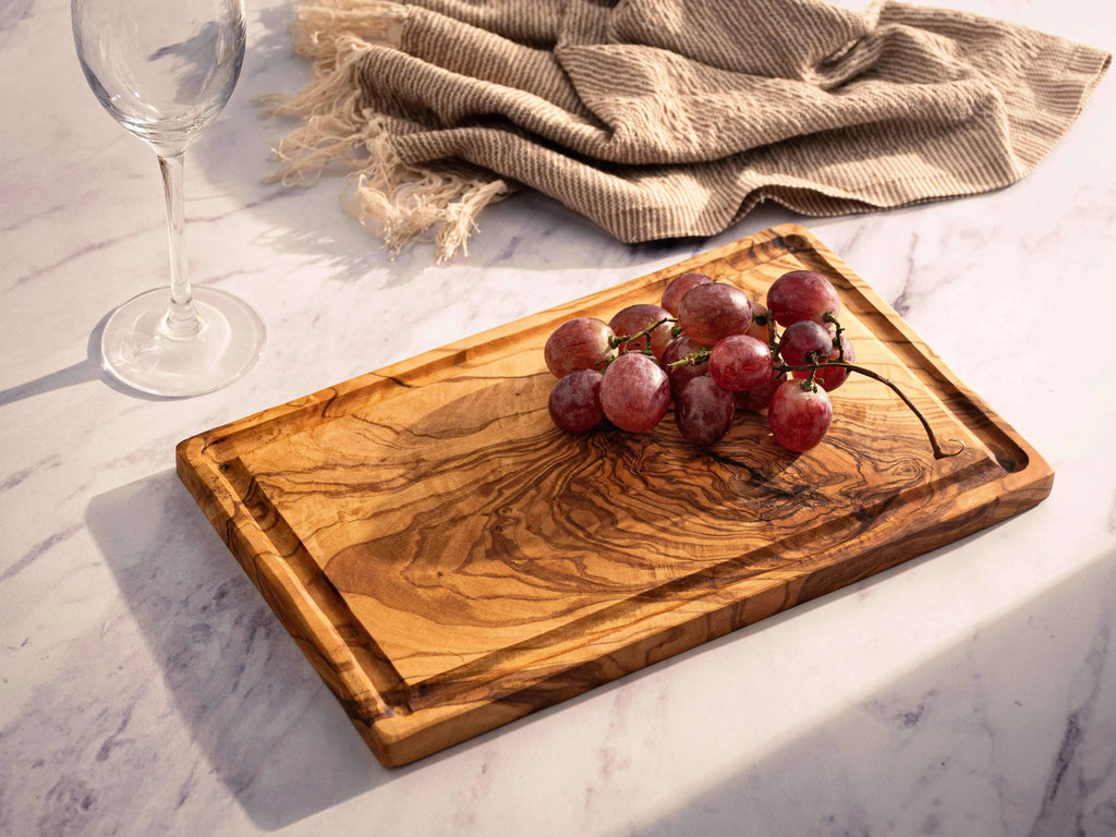 Olive Wood Rustic cutting board with groove - 30x18 cm