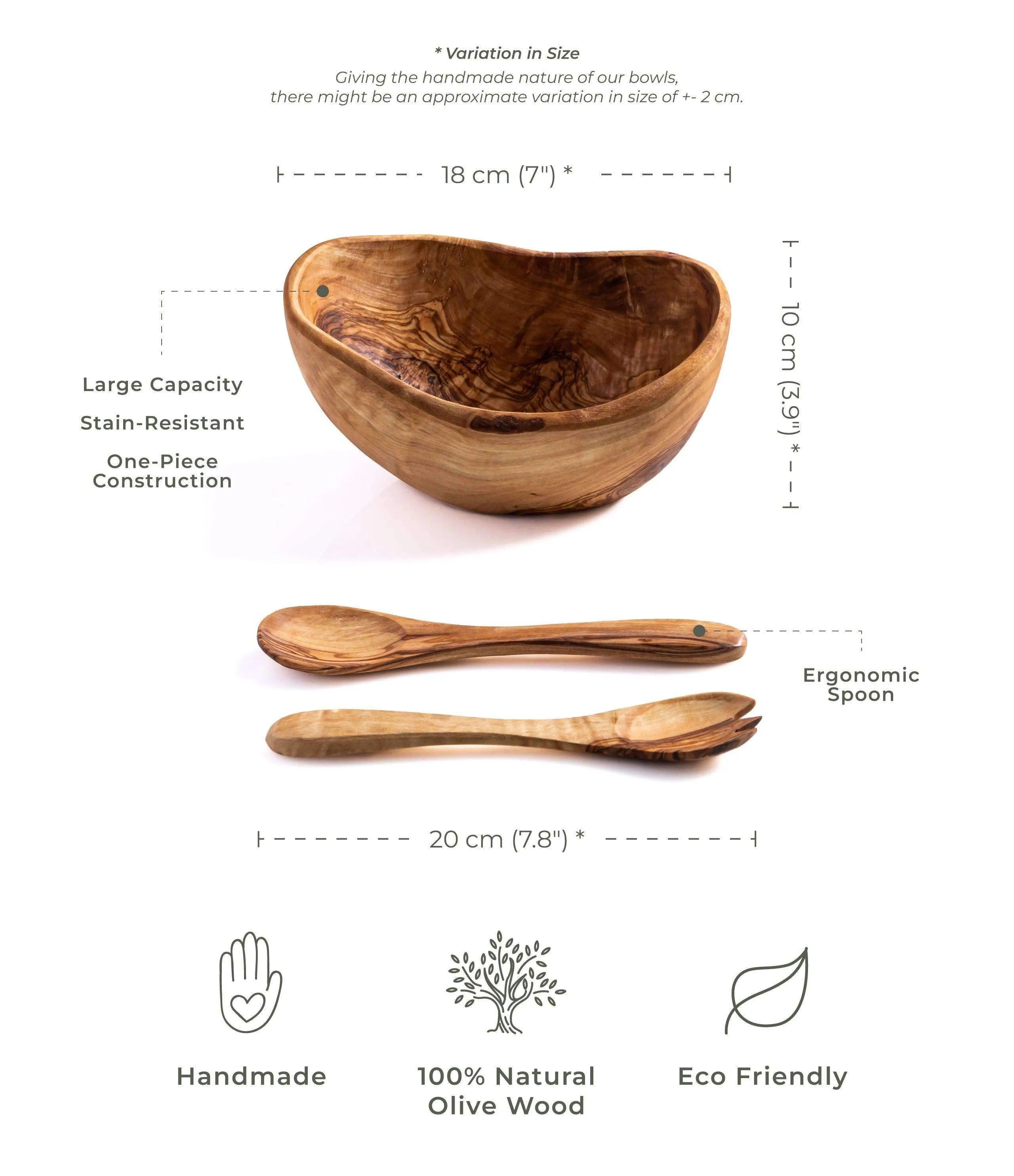 Rustic Handmade Olive Wood Bowl & Salad Servers – Eco-Friendly Kitchenware