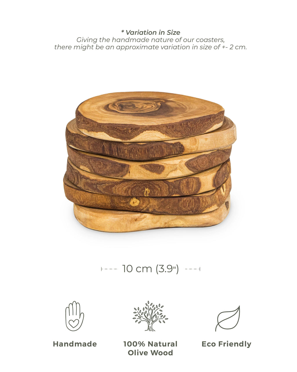 Rustic Olive Wood Coasters Set of 6 – Handmade, Durable & Eco-Friendly