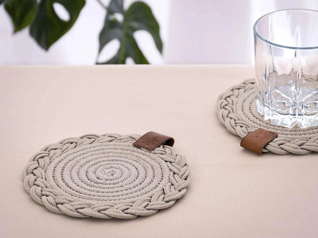 Set of 2 Beige Coasters - 15cm