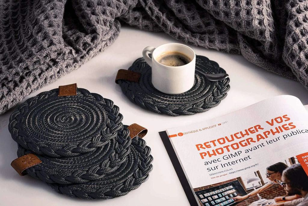 Set of 2 Black Coasters- 15cm