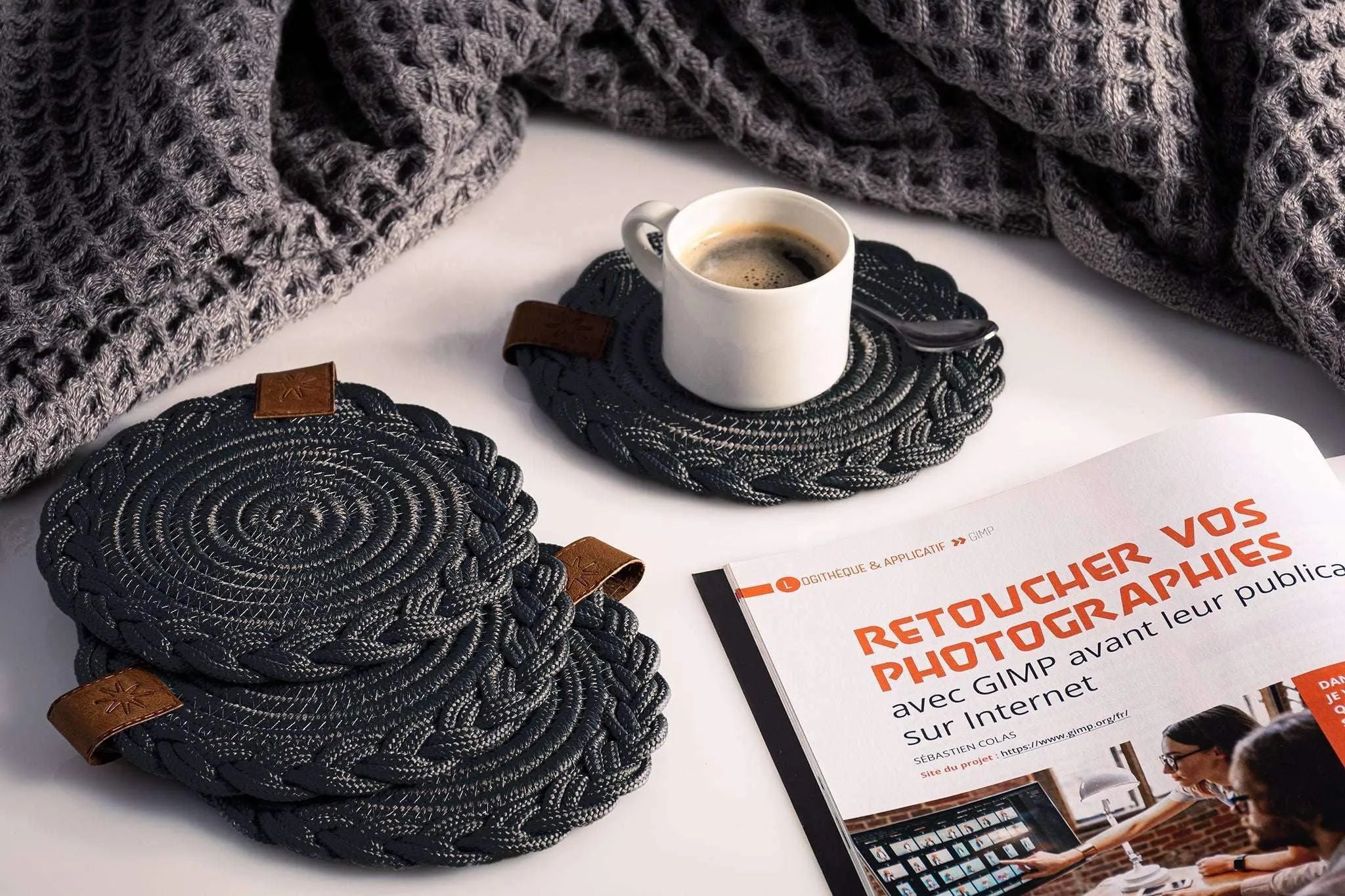 Set of 2 Black Coasters- 15cm