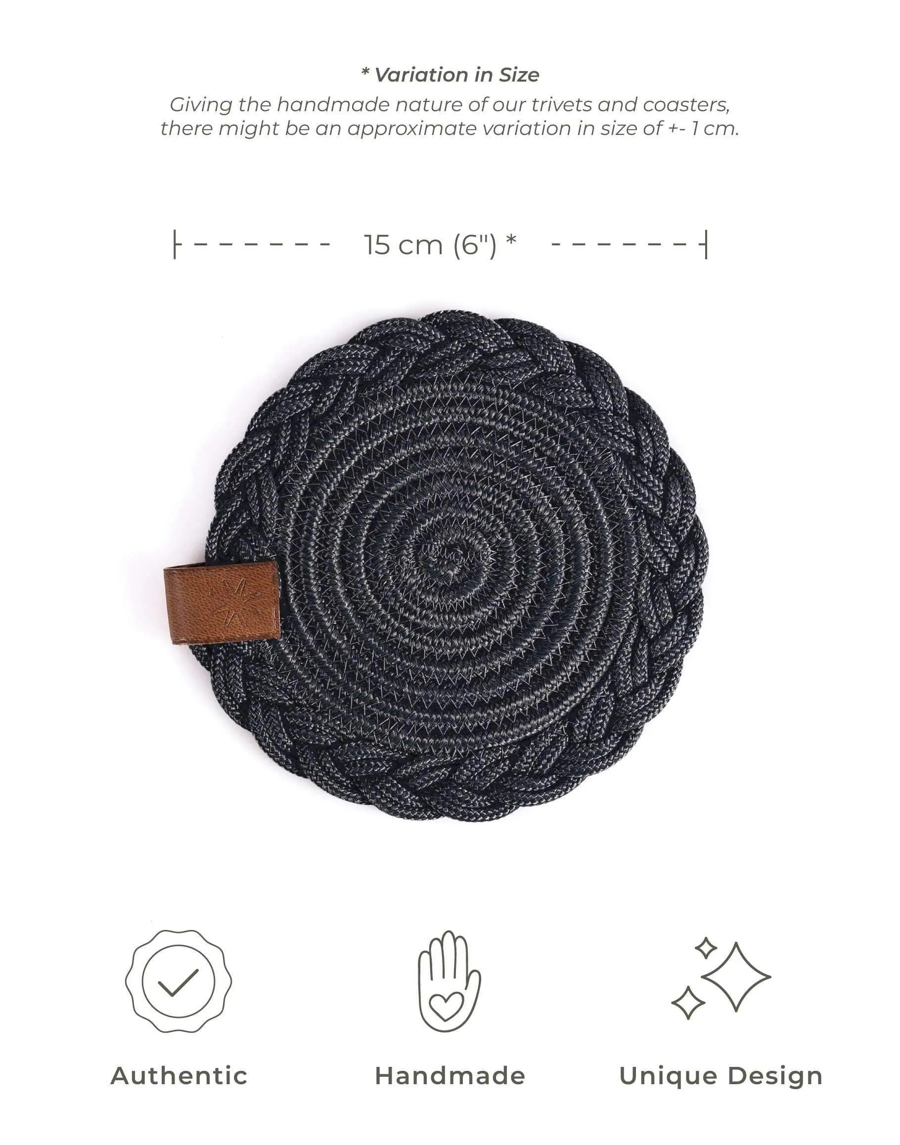 Set of 2 Black Coasters- 15cm