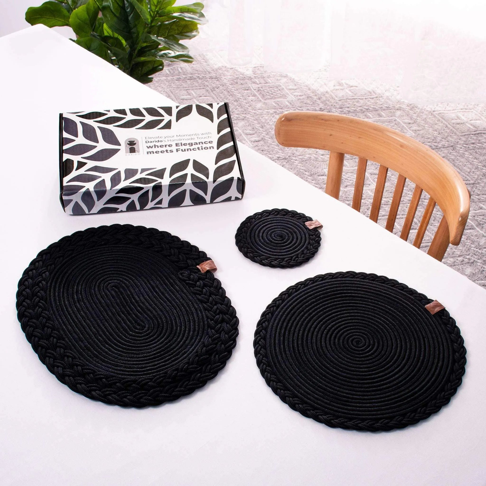 Set of 2 Black Coasters- 15cm
