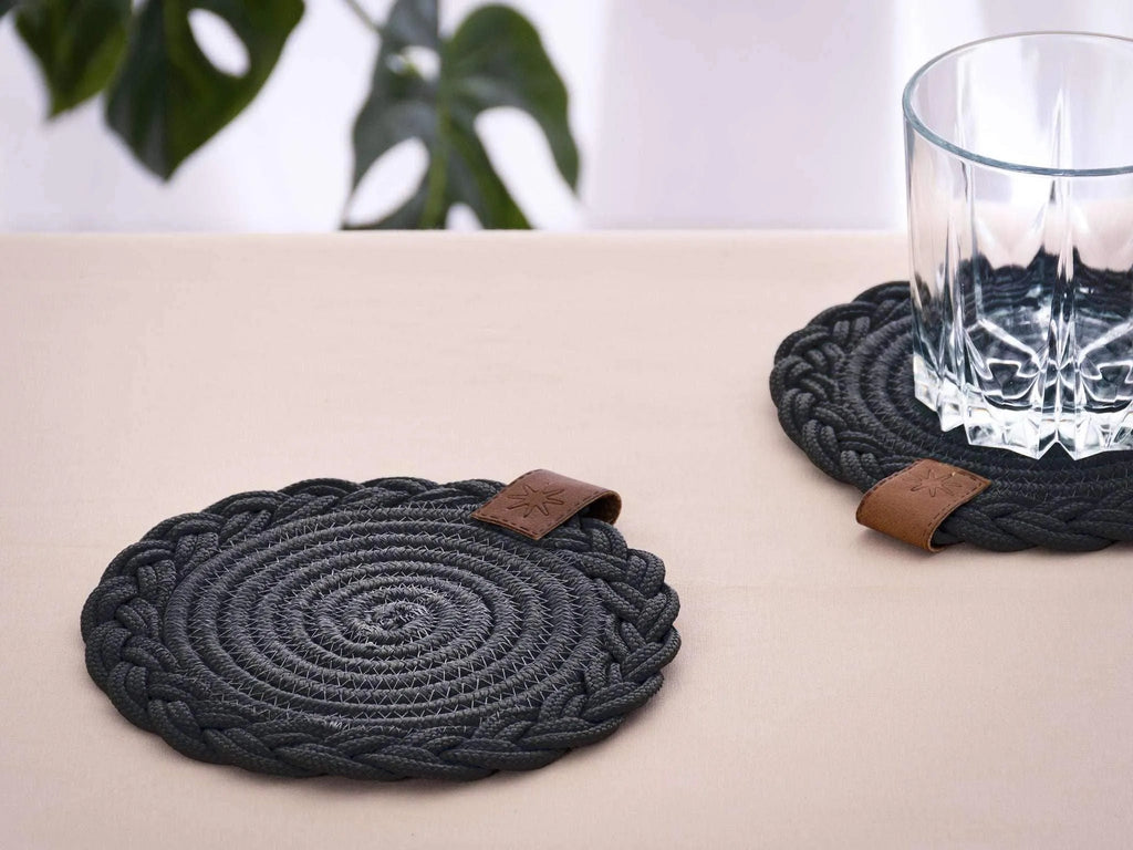 Set of 2 Black Coasters- 15cm