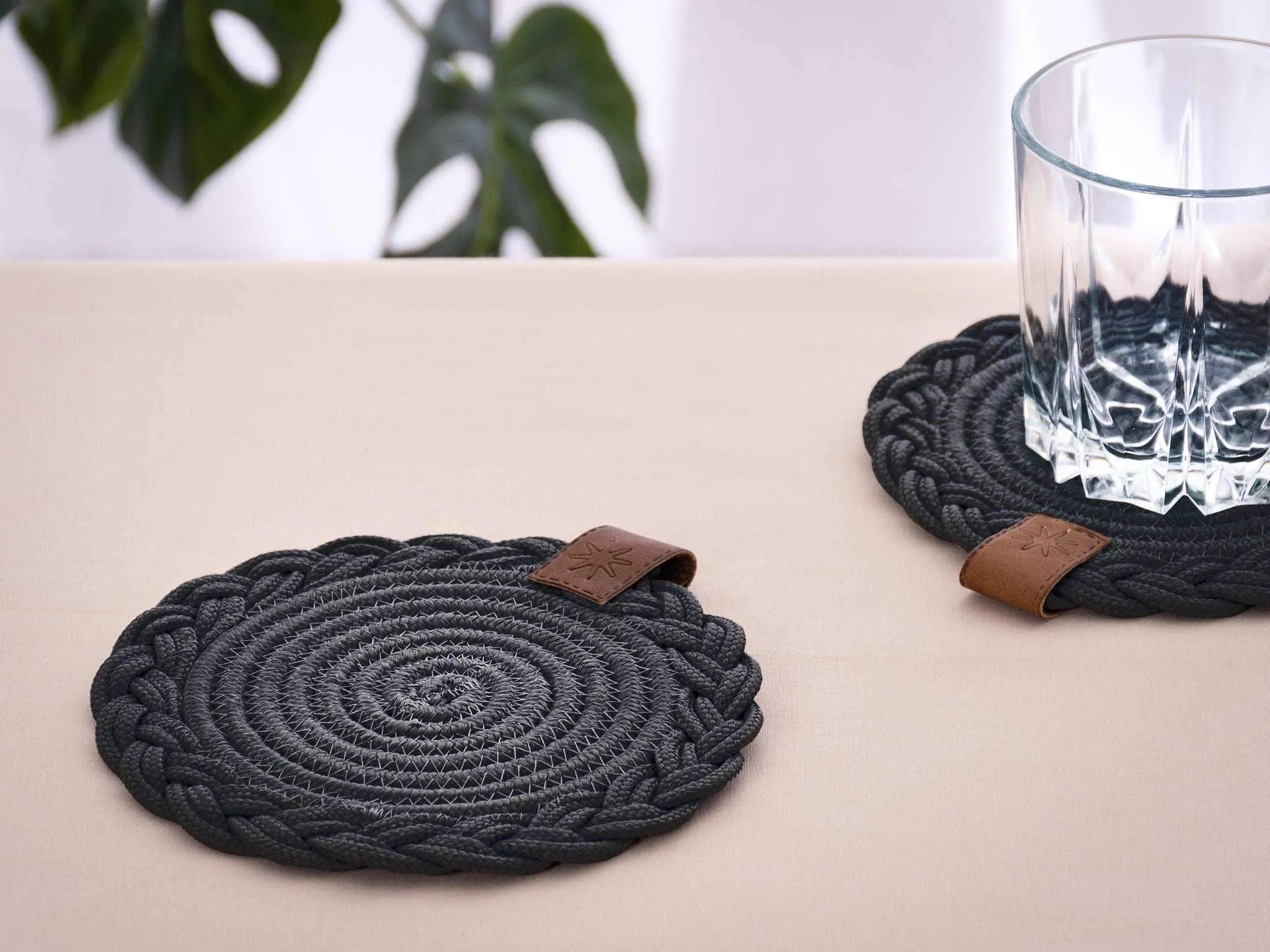 Set of 2 Black Coasters- 15cm