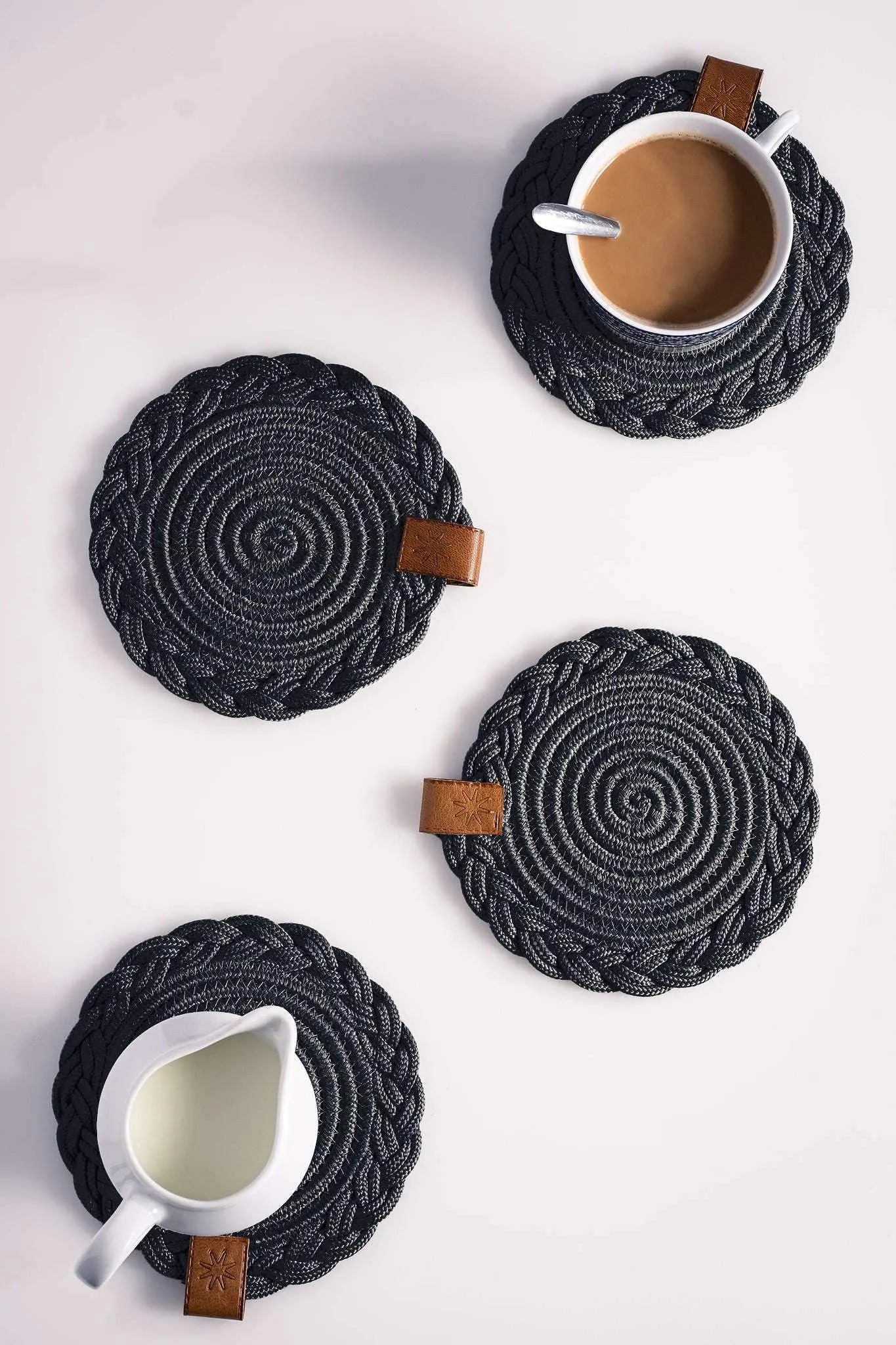 Set of 2 Black Coasters- 15cm