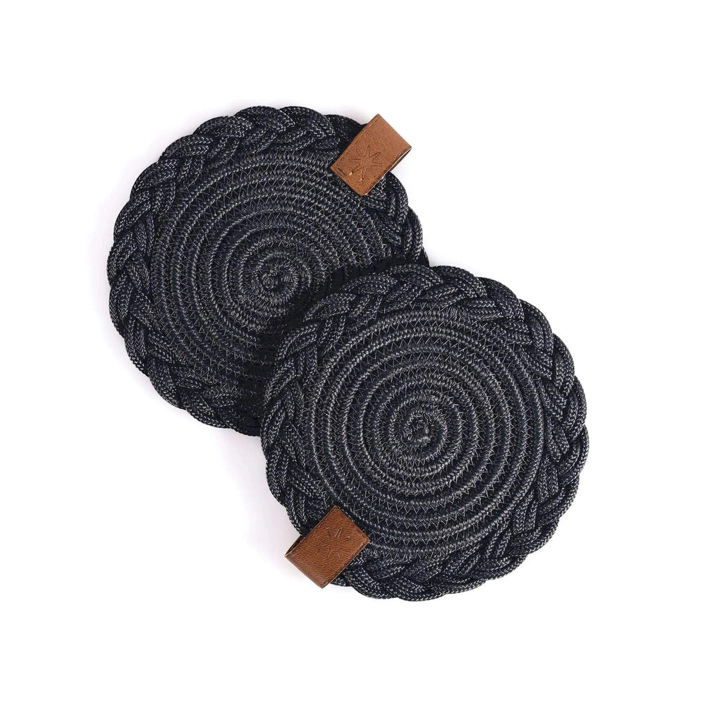 Set of 2 Black Coasters- 15cm